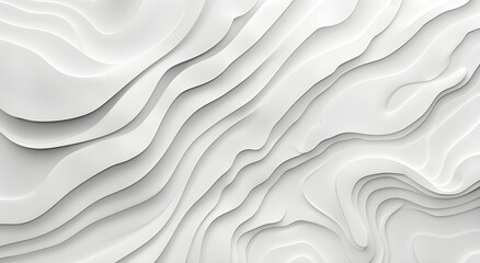 Minimalistic abstract background with white 3D waves. Geometric  banner with white glossy soft wavy embossed texture isolated on white background. Design for wedding, modern IT, ads, music, web.