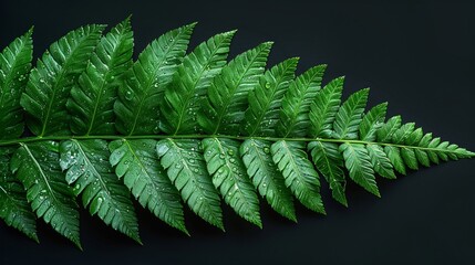 Green fern leaf solid black backdrop vibrant green minimal noise closeup detailed texture