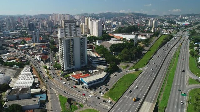 Aerial view of Rodovia imigrantes in S&atilde;o Paulo city, SAO BERNARDO DO CAMPO, drone shot, This image is perfect for projects related to events, travel, journalism, real estate