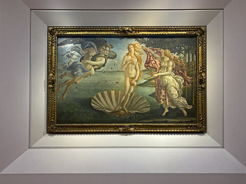 Italy, Florence March 05 - 23 the painting "Birth of Venus" by Sandro Botticelli exhibited at the Uffizi Gallery in Florence.