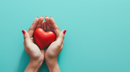 Affection in Color: Red Heart Held Against Blue Background