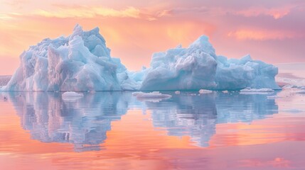 Icebergs floating in a Greenlandic fjord, with vibrant colors reflecting off the icy waters. - obrazy, fototapety, plakaty
