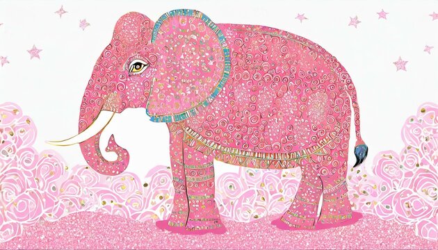 ピンクでかわいいキラキラのインド象