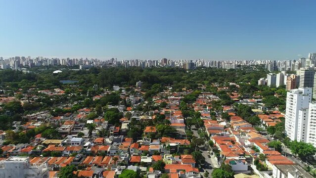 Aerial view of SAO PAULO city, vila nova conceição bairro, drone shot, This image is perfect for projects related to events, travel and tourism, real estate