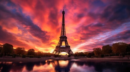 Fototapeta na wymiar Parisian Dream: Eiffel Tower Under a Stunning Sky