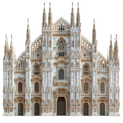Fototapeta premium Facade of the Duomo di Milano On isolated transparent PNG background