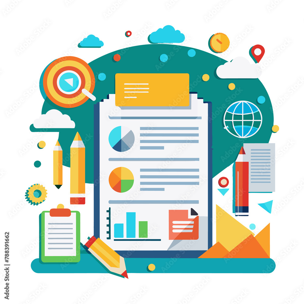Aufkleber office workers analyzing and researching business data vector illustration generated by ai