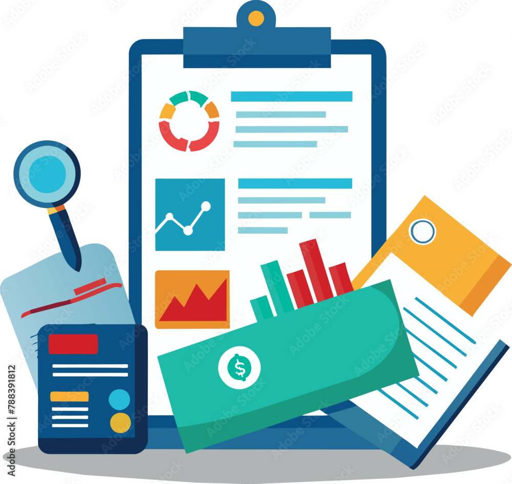 Poster office workers analyzing and researching business data vector illustration generated by ai