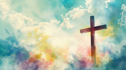 Heavenly Sentinel: Cross in Watercolor