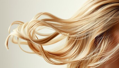 A banner with healthy well-groomed shiny blond locks of hair isolated on a white background.