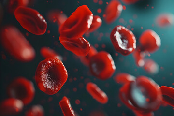 Image of red blood cells with green background. - obrazy, fototapety, plakaty
