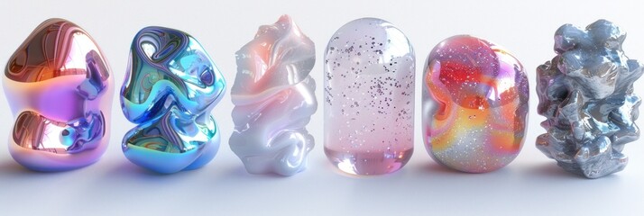 Row of Different Colored Glass Objects on White Surface