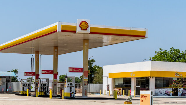 Newly opened Shell petrol Pump near Ahmedabad, Gujarat. Shell is British multinational oil and gas company headquartered in London