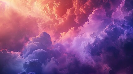 Mystery Clouds and Neon Light Glowing in the Nebula Galaxy Space, Colorful and Flowing Sky with Fluffy White Clouds and Flames - obrazy, fototapety, plakaty
