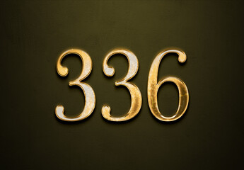 Old gold effect of 336 number with 3D glossy style Mockup.