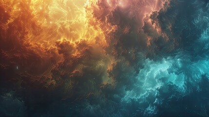 Mystery Clouds and Neon Light Glowing in the Nebula Galaxy Space, Colorful and Flowing Sky with Fluffy White Clouds and Flames