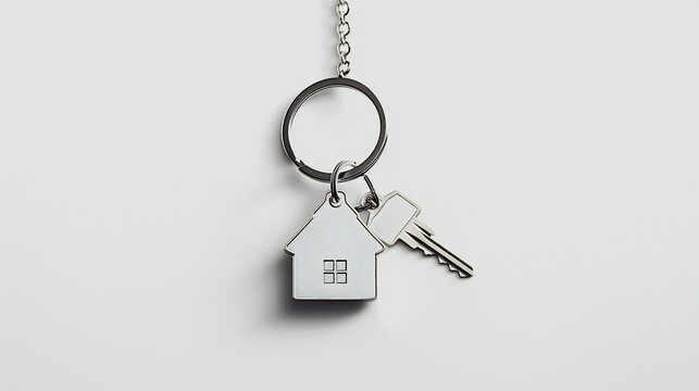 Distinctive House Keys: A Symmetrical Treasure with a Shape of Home Keychain Set Against an Isolated White Background