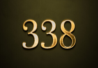 Old gold effect of 338 number with 3D glossy style Mockup.