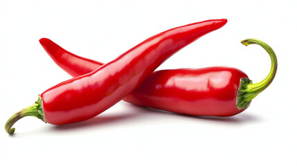 Vibrant and Spicy: Two Red Chili Peppers Isolated on a White Background