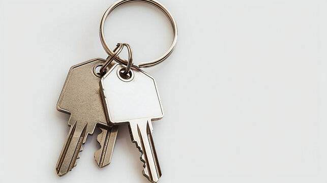 Isolated House Keys Set: A Symbol of Home and Security with a Cute House-Shaped Keychain Against White Background