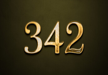 Old gold effect of 342 number with 3D glossy style Mockup.