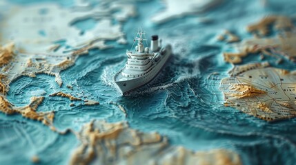 Model Ship Sailing Across Open Ocean