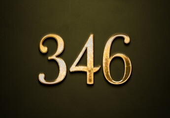 Old gold effect of 346 number with 3D glossy style Mockup.