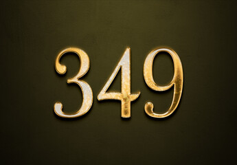 Old gold effect of 349 number with 3D glossy style Mockup.