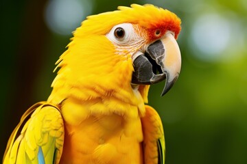 Brilliant Yellow black parrot. Tropical bird. Generate Ai