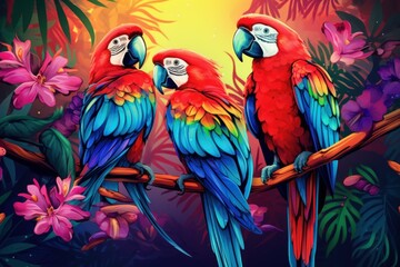 Obraz premium Majestic Beautiful tropical parrots. Wildlife birds. Generate Ai