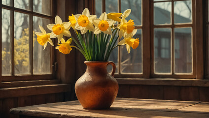 vase with daffodil flower in the room style