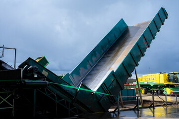 Fototapeta premium Fresh vegetables processing equipment after harvesting, storage, sorting, washing, cutting, packing, agriculture in Netherlands