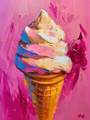 Ice Cream Cone Painting on Pink Background