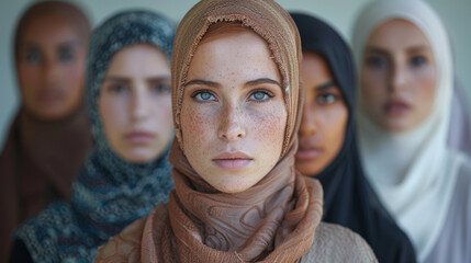 5 femmes musulmanes de face portant le hijab