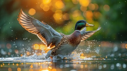 Duck Taking Off With Spread Wings