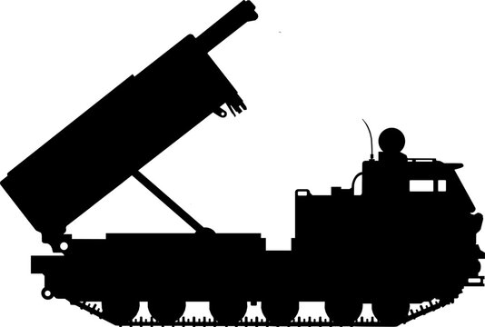 Vektor Silhouette Flugabwehr - Raketensystem - Feuerleitstand zur Abwehr von Raketen, Drohnen, Flugzeugen, Marschflugk&ouml;rpern und ballistischen Raketen - Milit&auml;r Raketenwerfer