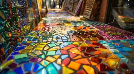 Colorful patterned tile floors in the market shop