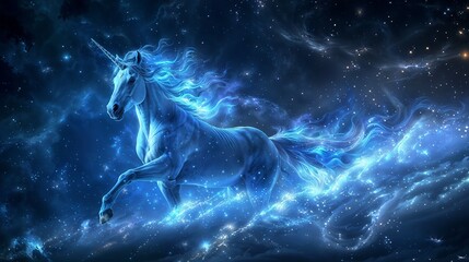 Starry Enchantment: Magic Unicorn in the Night Sky. Generative ai