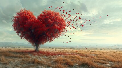 Heartfelt Serenity: Romantic Tree on empty Field. Generative ai