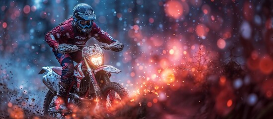 Gravity Defied: Motocross Rider Frozen Mid-Whip. Generative ai - obrazy, fototapety, plakaty