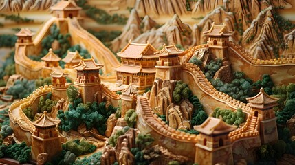 Fototapeta premium City walls and mountain fortresses filled with trees