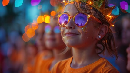 Happy Kings  Day in Netherlands, Little Girl Wearing Sunglasses and Crown