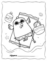 Summer, chicken on the beach, Coloring Pages For Kids, digital painting, Preschool, Coloring Book Simple, Homework, Homeschool, Printable worksheets , Kindergarten