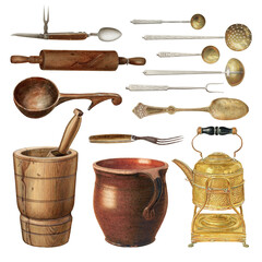 Vintage kitchenware png illustration, remixed from public domain collection - obrazy, fototapety, plakaty