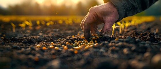Sowing Seeds of Tomorrow: A Farmer's Touch. Concept Agricultural innovation, Sustainable farming practices, Crop optimization - obrazy, fototapety, plakaty