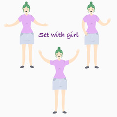 Set Illustration of a girl in flat style. Flat Illustration on the theme of body positivity.