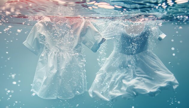 Two white dresses are in the water, one is a shirt and the other is a dress by AI generated image