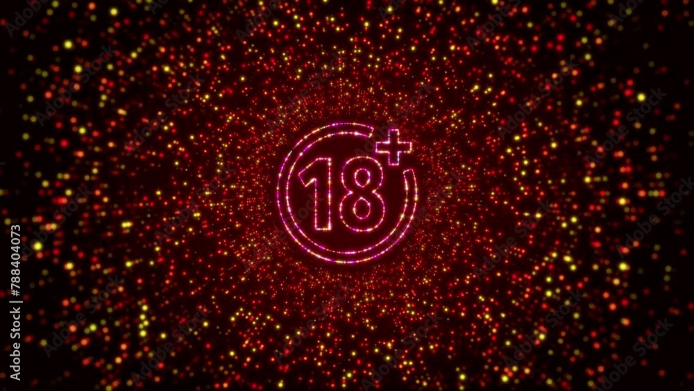 Poster digital space opener dark shiny red colorful glowing 18 plus age restriction icon symbol border fram