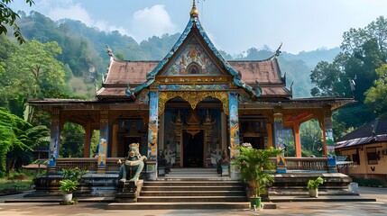 Fototapeta premium A deserted Thai temple in the countryside filled with lots of spray paint.