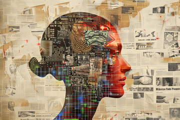 Digital Mind Merges with History - Conceptual Art Collage